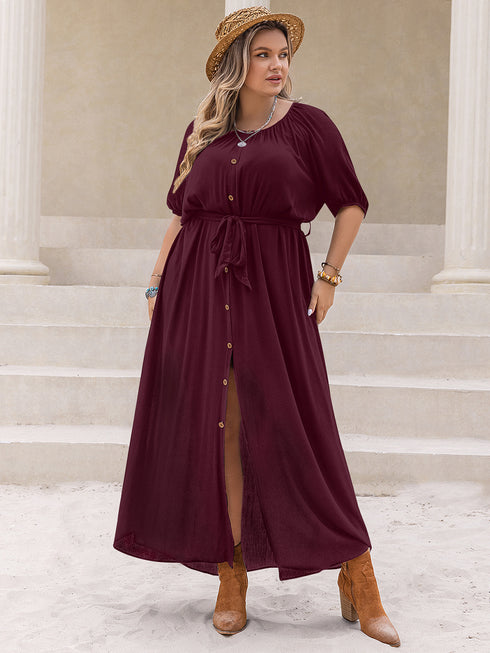 plus-size-round-neck-half-sleeve-dress OhSoStyled - Sophia's Style-1